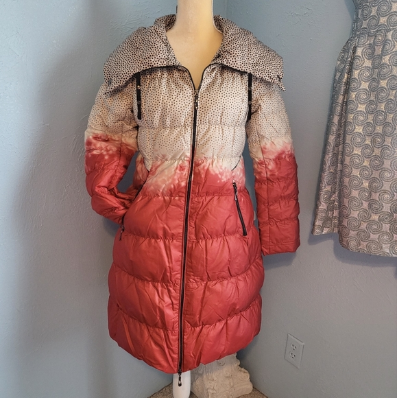 Long puffer winter 2 tone polka dot jacket/coat - Picture 1 of 15